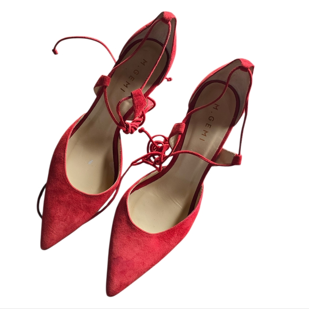 M. GEMI Red Lace Up Suede Heels Size EU 40 US 9 - Picture 2 of 7